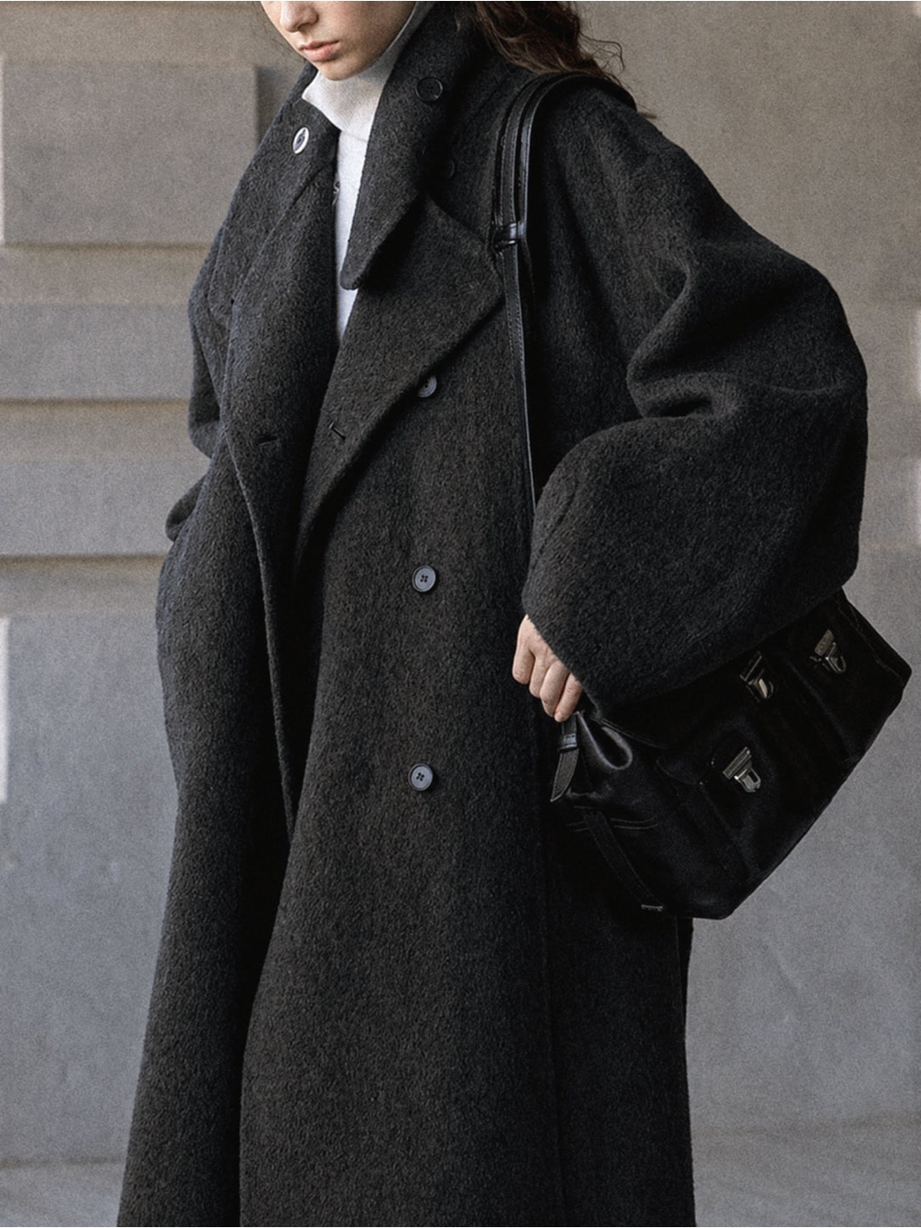 Hemi Blurr 100% Wool Dark Gray Belted Trench One Size Fits All/Free Size Nwt — image 3 of 8
